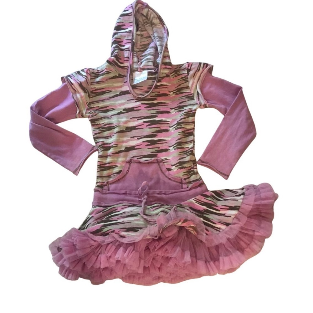 Oh lala‎ couture dress tutu pink camo sz 4 ruffle spin flouncy tulle layers
